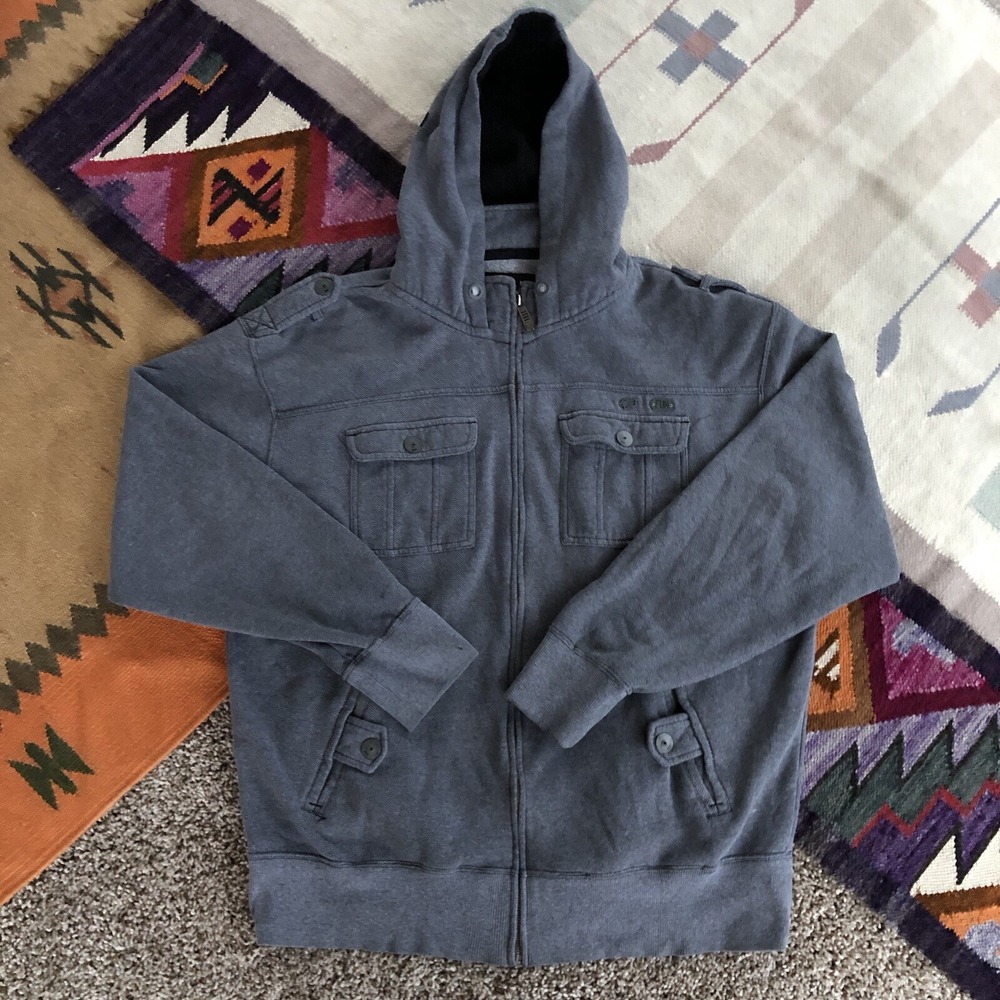 Fox Racing Sasquatch Hoodie Mens Sz XL Gray Full Zip Snap Button Heavyweight Y2K